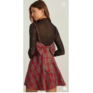 Altar'd State Dress Women Small Red Plaid Bow Fit Flare Tartan Holiday Christmas